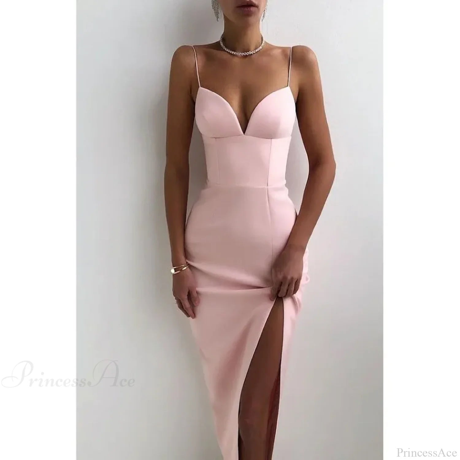 High Slit Bodycon Maxi Dress Pink / S