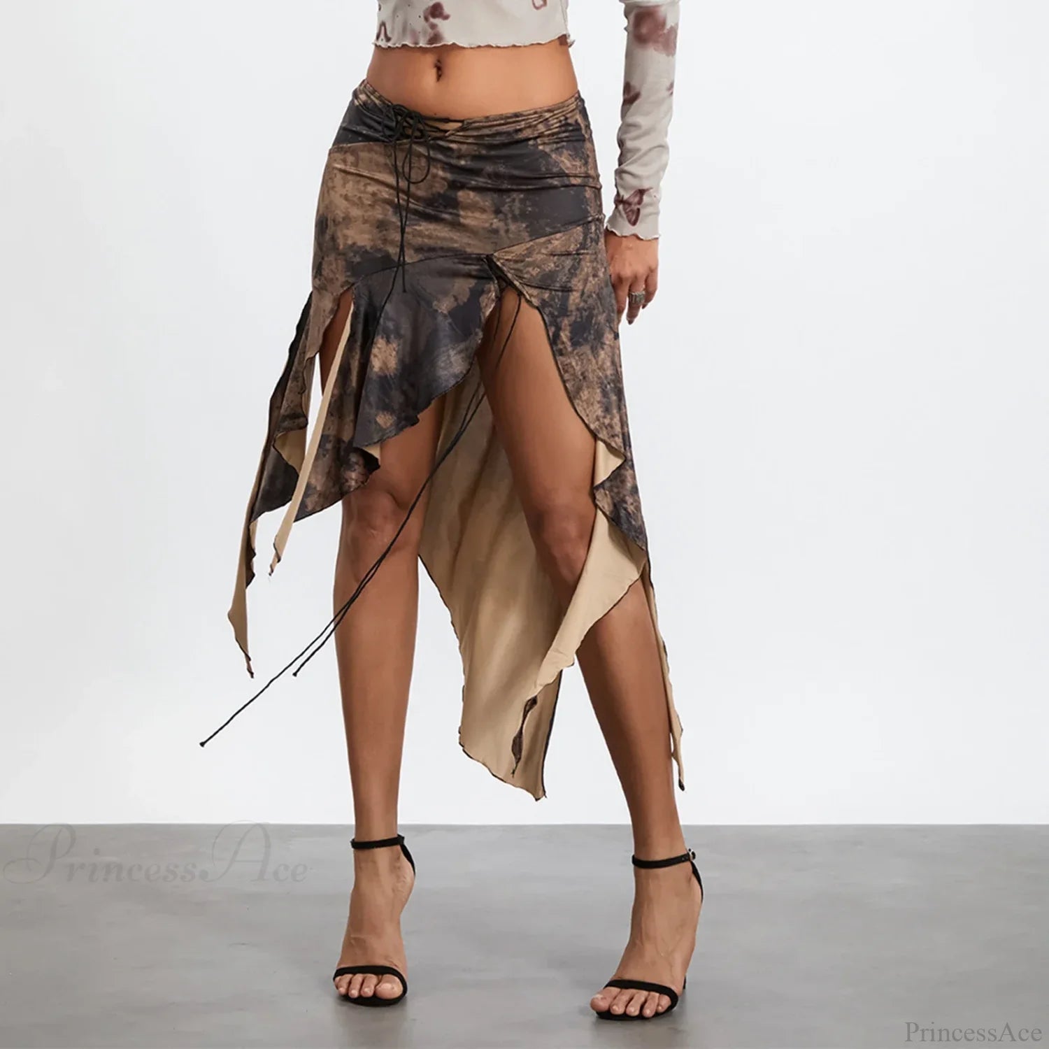 High Split Vintage Print Skirt skirts-250223