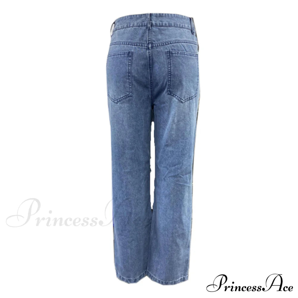 High Straight Leg Baggy Streetwear Waist Pants Jeans Ripped Boyfriend Women Trousers