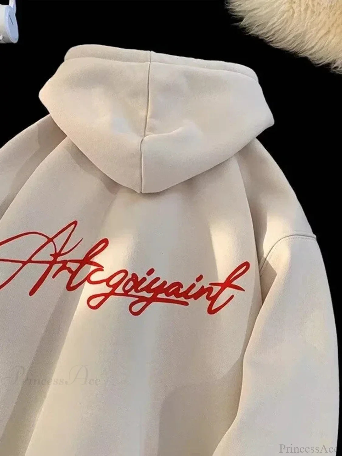 High Street Letter Print Oversized Hoodie Beige / M(40-45KG)