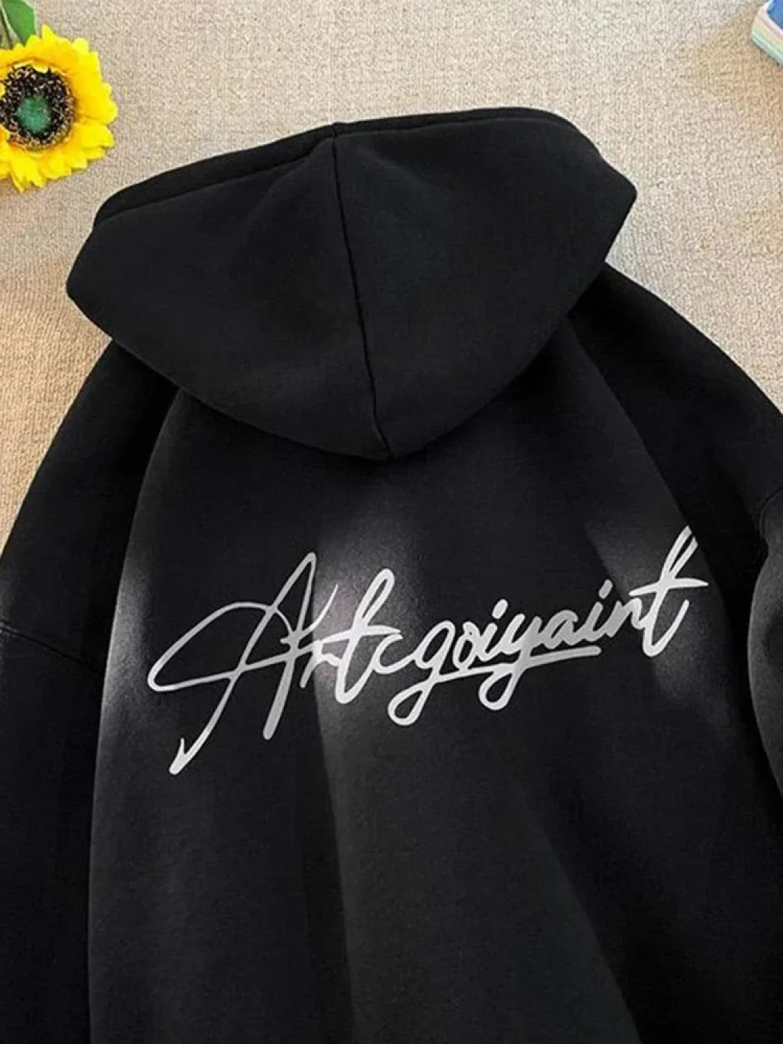 High Street Letter Print Oversized Hoodie Black / M(40-45KG)