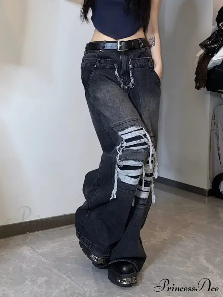 High Street Niche Design Washed Straight Tube Loose Fitting Retro Trendy Women’s Jean