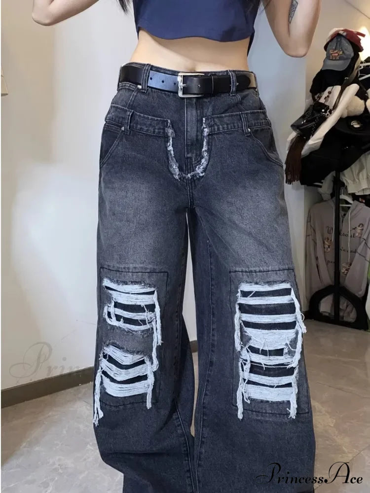 High Street Niche Design Washed Straight Tube Loose Fitting Retro Trendy Women’s Jean