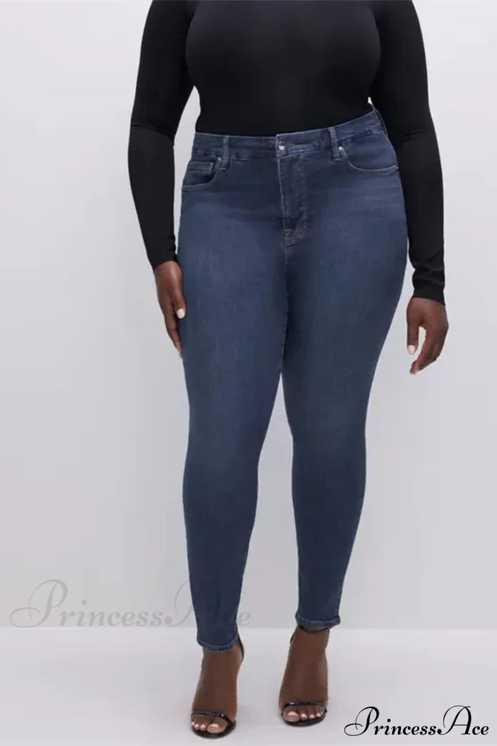 High Stretchy Skinny Full Length Plus Size Curvy Fitting Fashionable Pencil Jean Dark Blue / Xs
