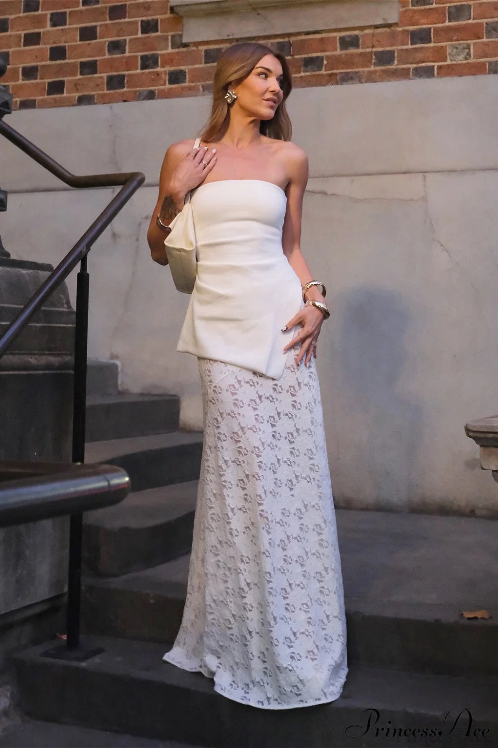 High Waist Bandeau Asymmetrical Stylish Maxi Dress White / S