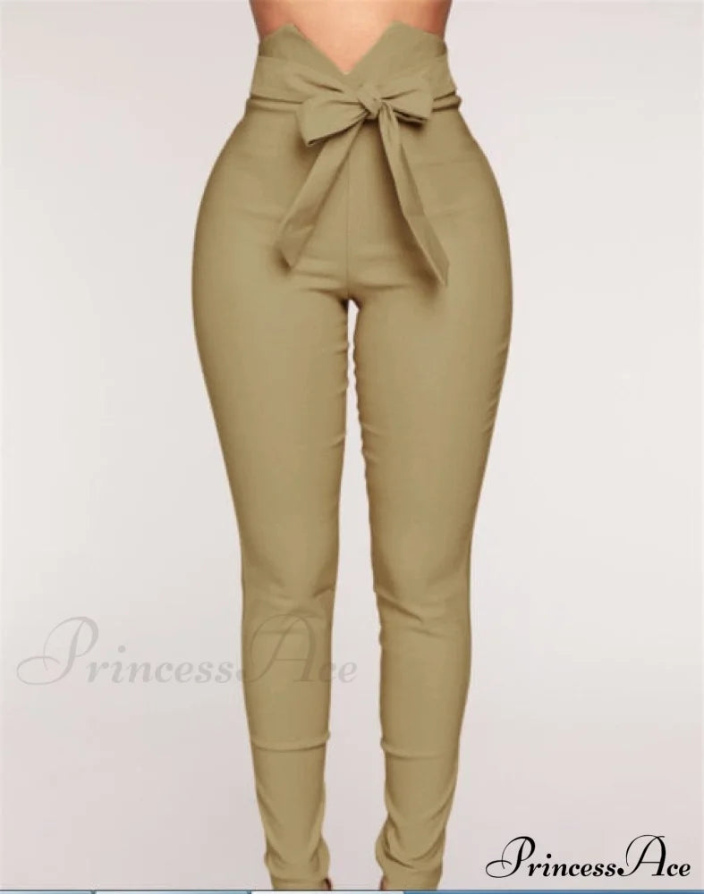 High Waist Casual Pants Khaki / M