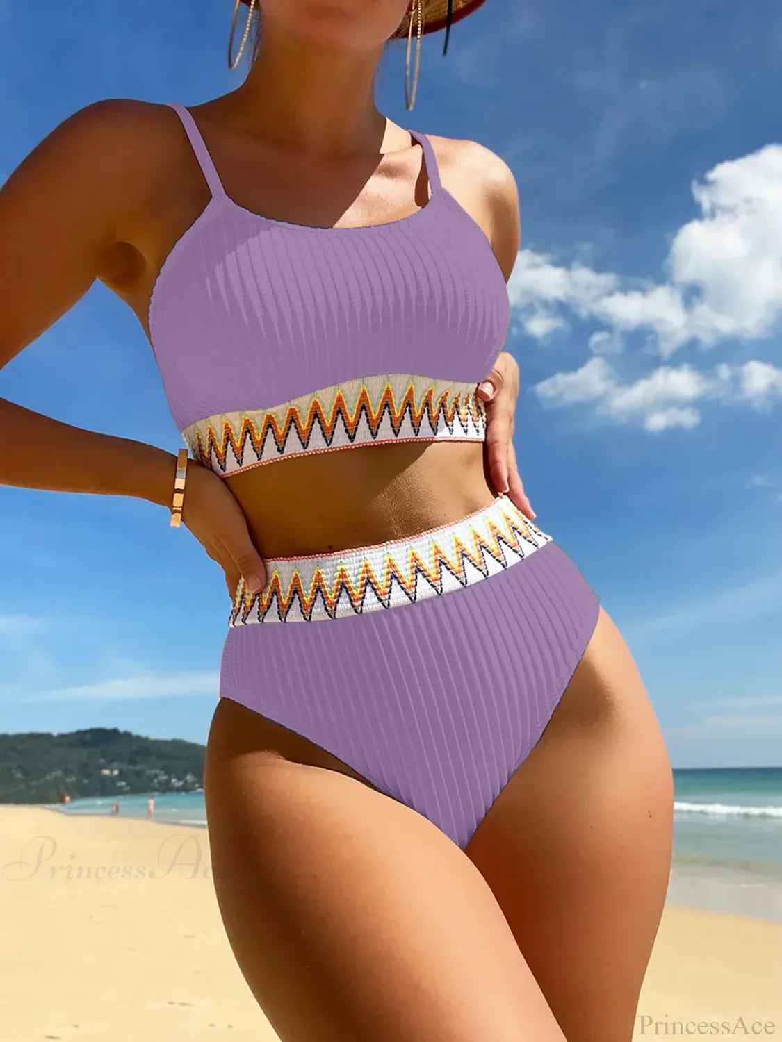 High Waist Colorful Split Two Piece Set PURPLE / S