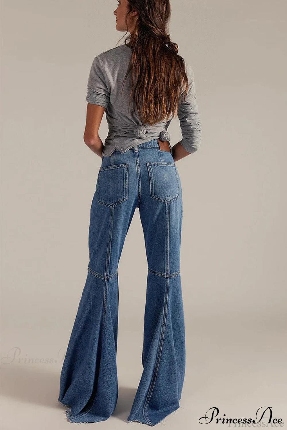 High Waist Floor-Length Wide Flare Elegant Jeans