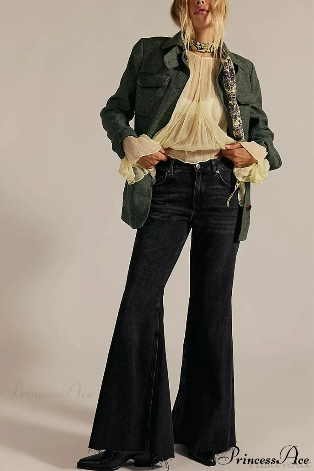 High Waist Floor-Length Wide Flare Elegant Jeans