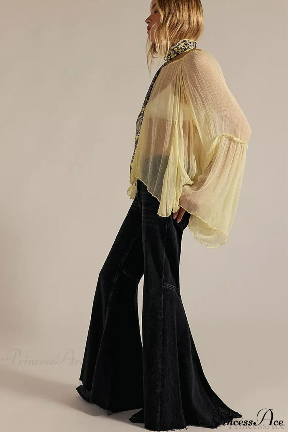 High Waist Floor-Length Wide Flare Elegant Jeans Black / S