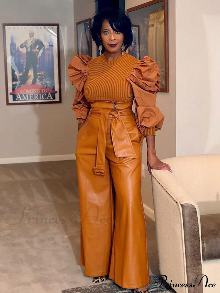 High Waist Graceful V-Neck Maxi Dress Brown / M Pants