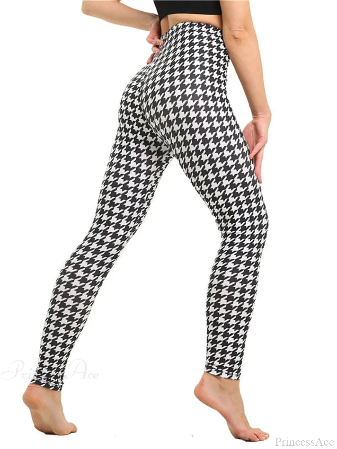 High Waist Leggings Pants Houndstooth / S