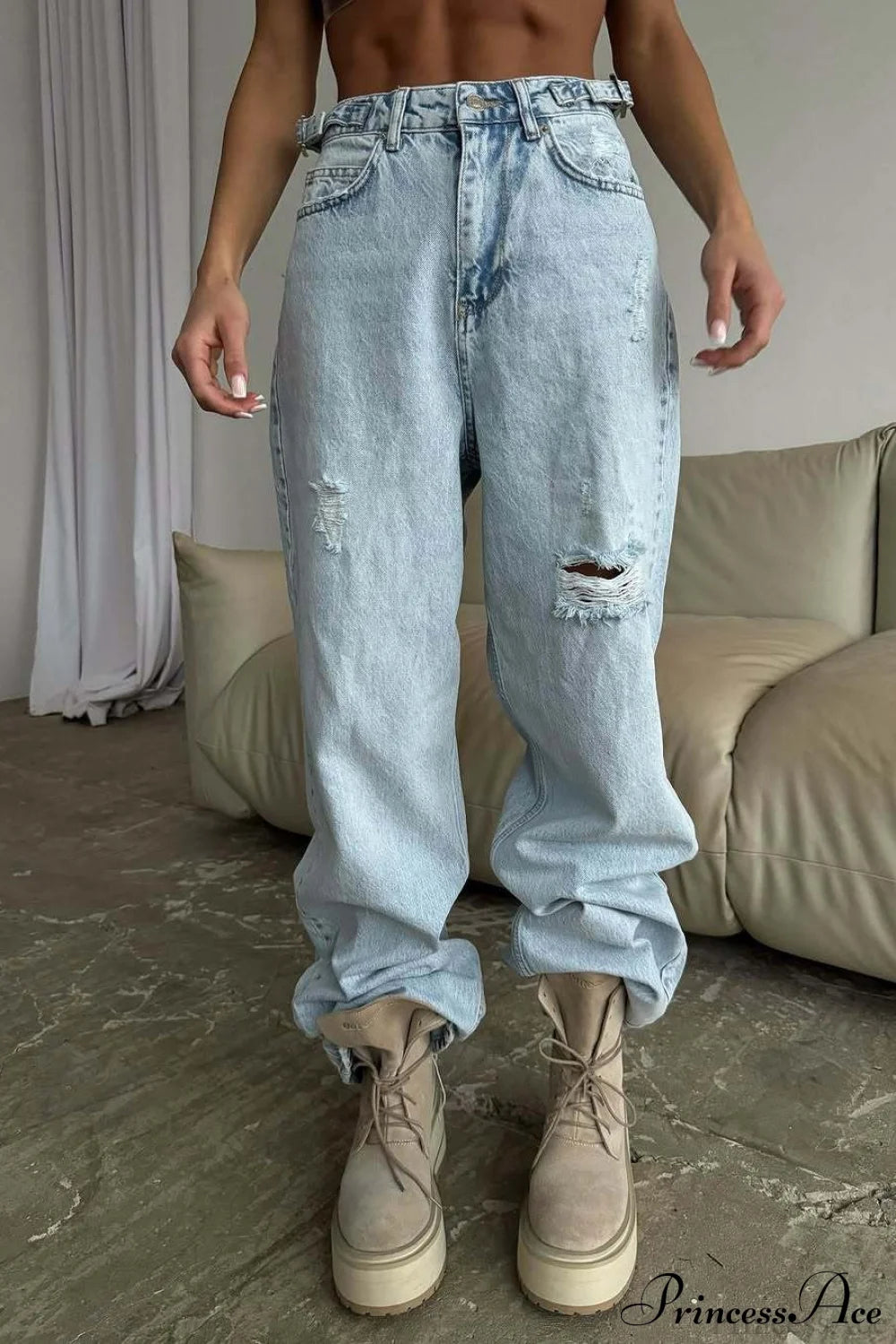 High Waist Loose Wide Leg Sickle Jeans