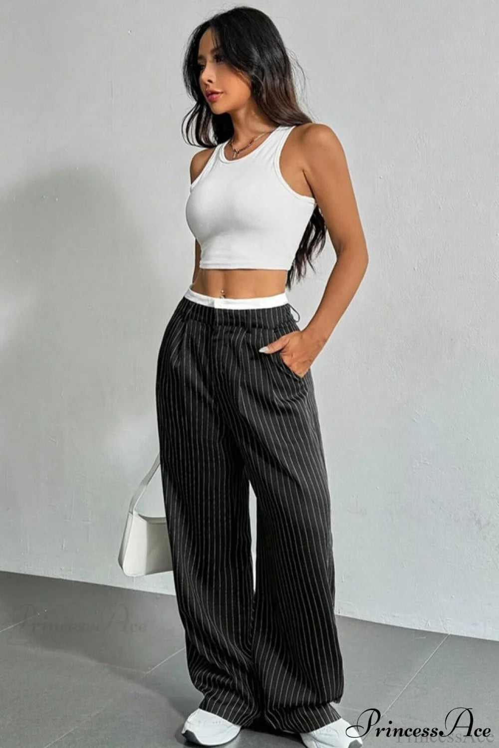 High Waist Patchwork Drapey Straight Leg Pants