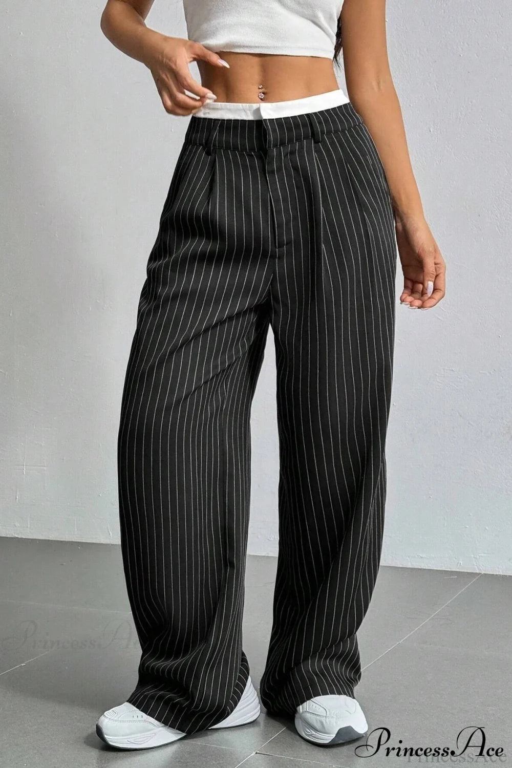 High Waist Patchwork Drapey Straight Leg Pants Black / S