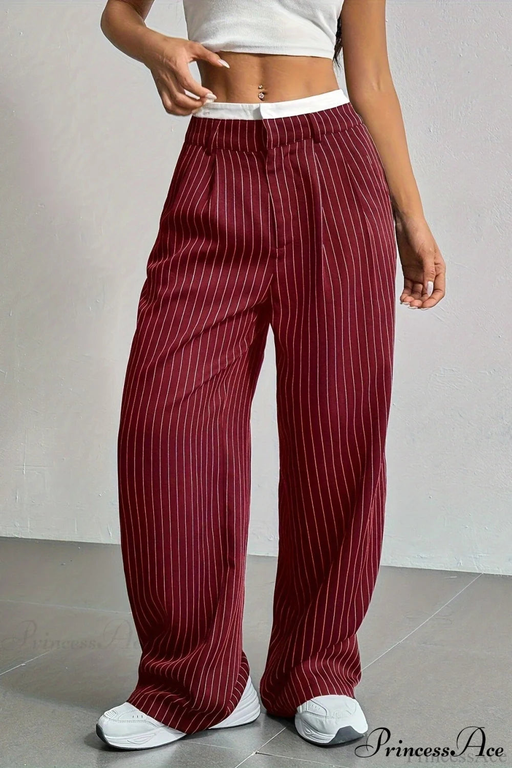 High Waist Patchwork Drapey Straight Leg Pants Burgundy / S