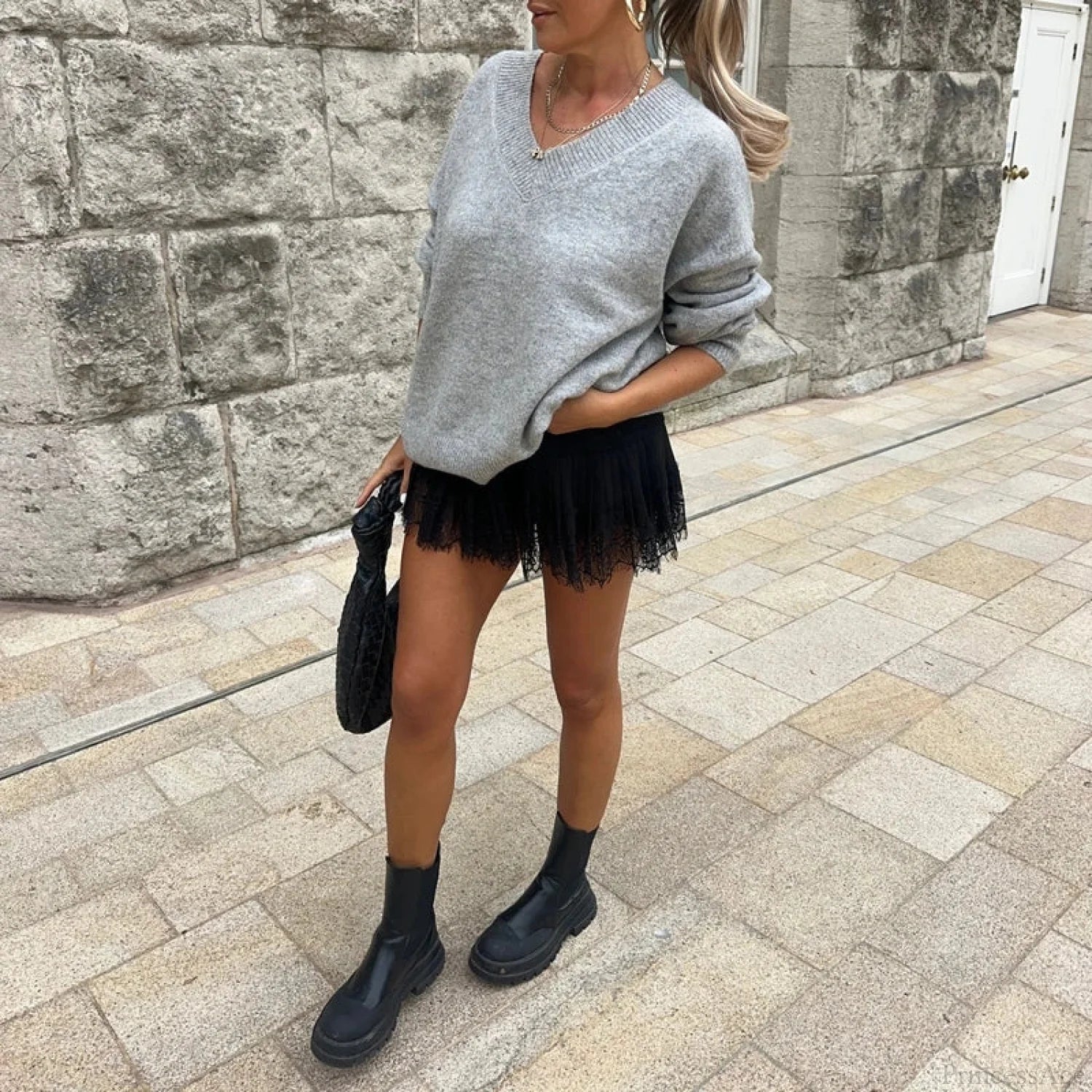 High Waist Pleated Lace Skirt skirts-250223