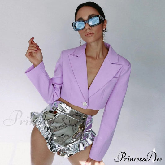 High Waist Ruffle Wide Modern Leg Shorts - Pink M / Silver