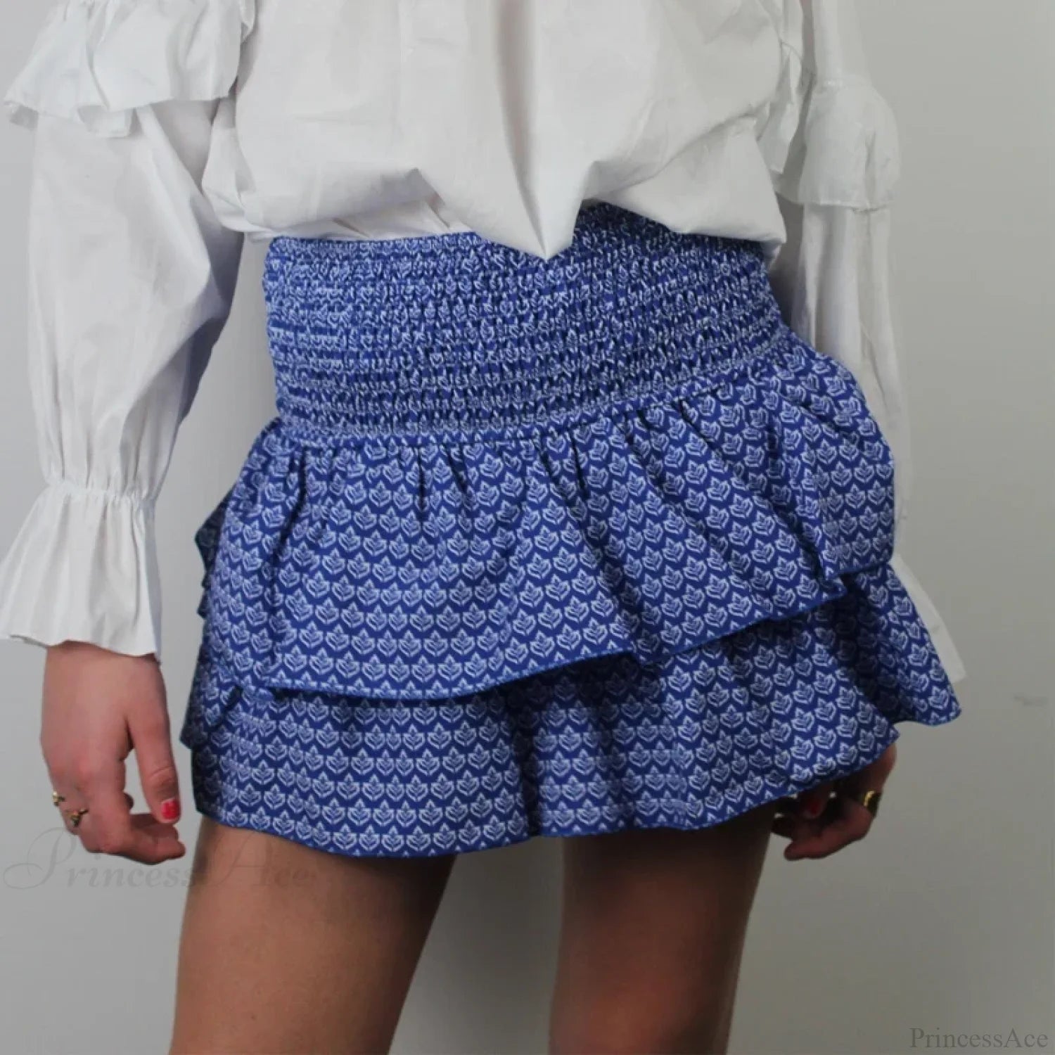 High Waist Ruffled Cottage Skirt navy / S skirts-250223