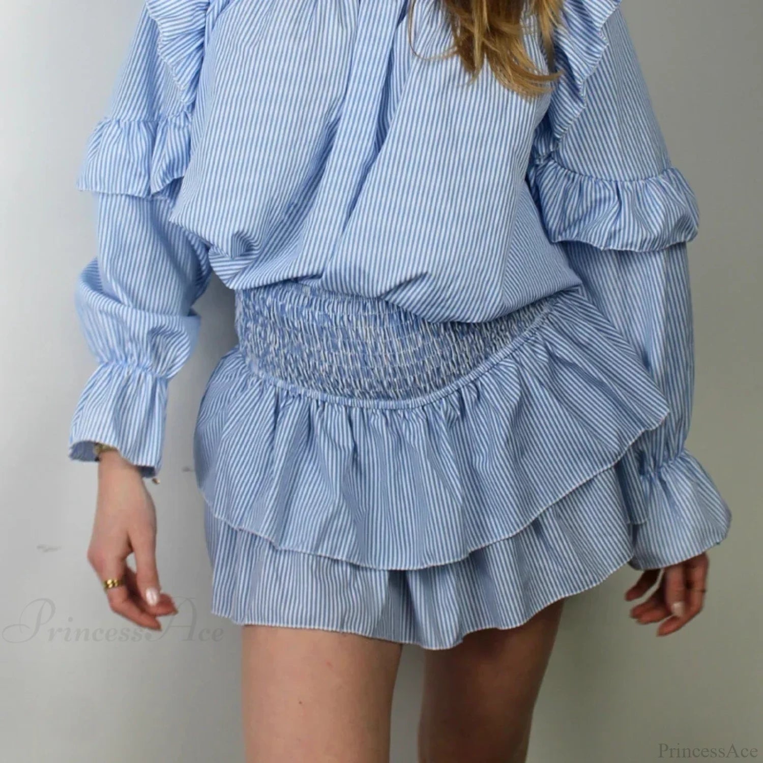 High Waist Ruffled Cottage Skirt sky blue / S skirts-250223