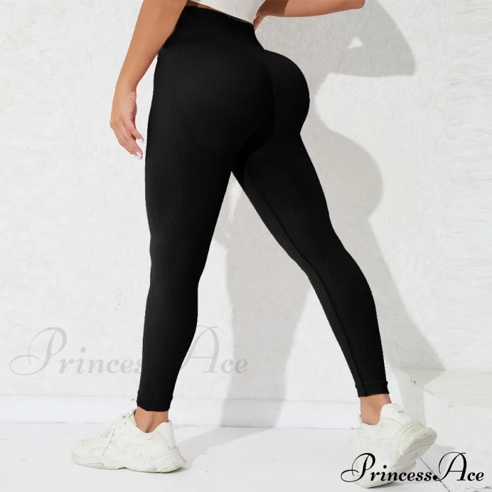 High Waist Seamless Butt Lift Knitting Gym Running Legging Black / S