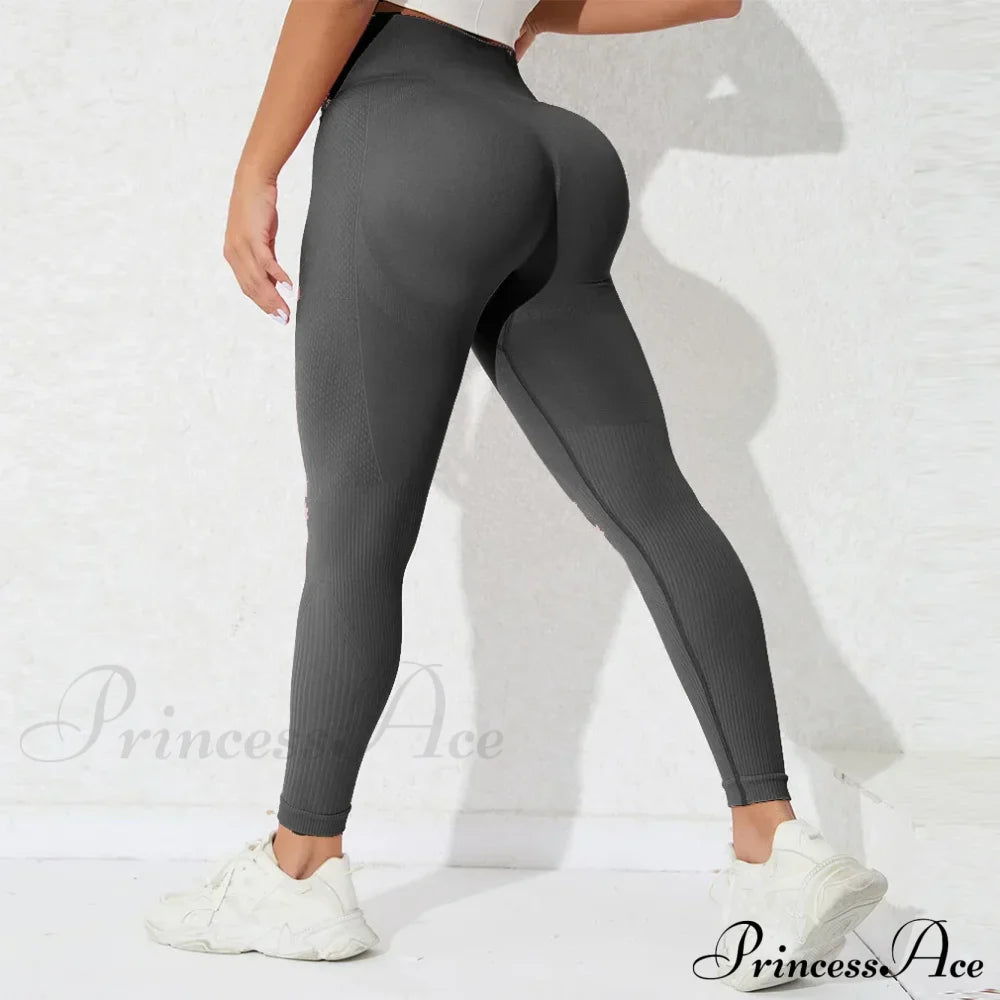 High Waist Seamless Butt Lift Knitting Gym Running Legging Gray / S