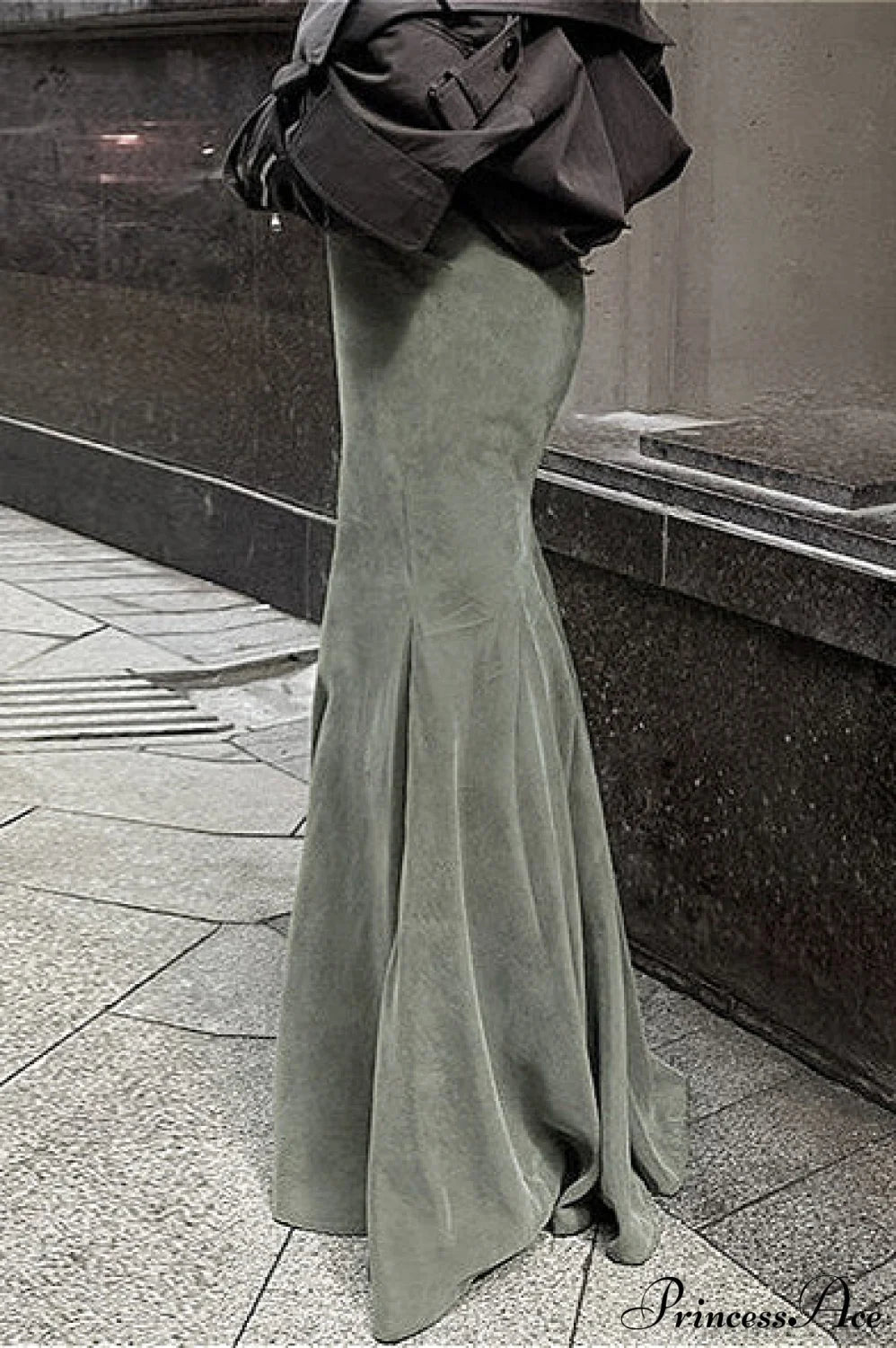 High Waist Slim Green Silver Fox Fur Mermaid Skirt