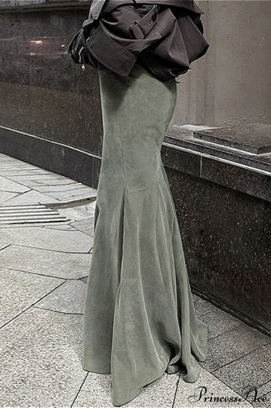 High Waist Slim Green Silver Fox Fur Mermaid Skirt