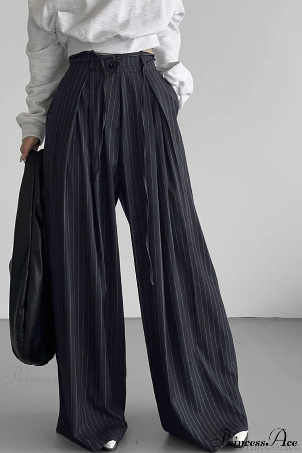 High Waist Striped Wide Leg Tailored Pants
