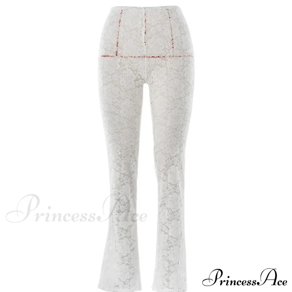 High Waist Stylish Sheer Lace Pants Ankle Length
