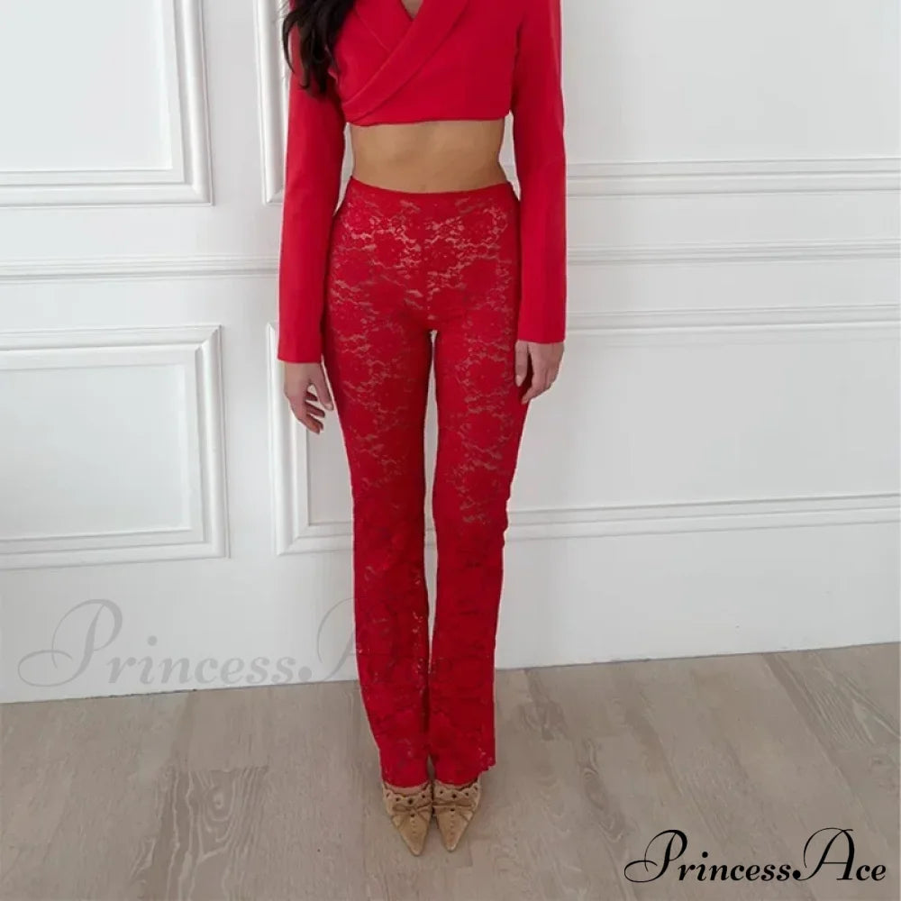 High Waist Stylish Sheer Lace Pants Ankle Length