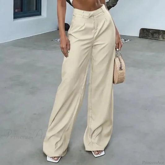 High Waist Tie Side Pleated Pants Beige / S