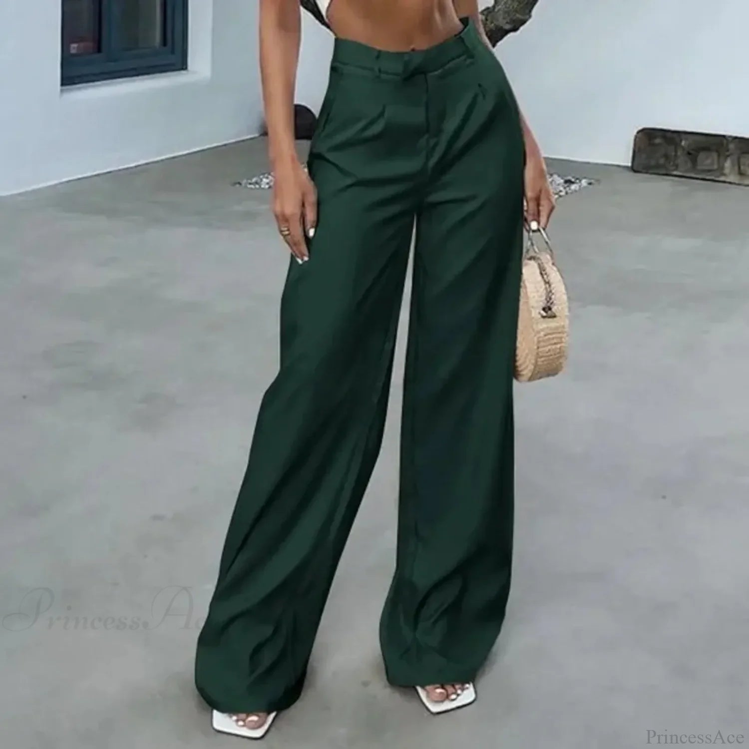 High Waist Tie Side Pleated Pants Green / S