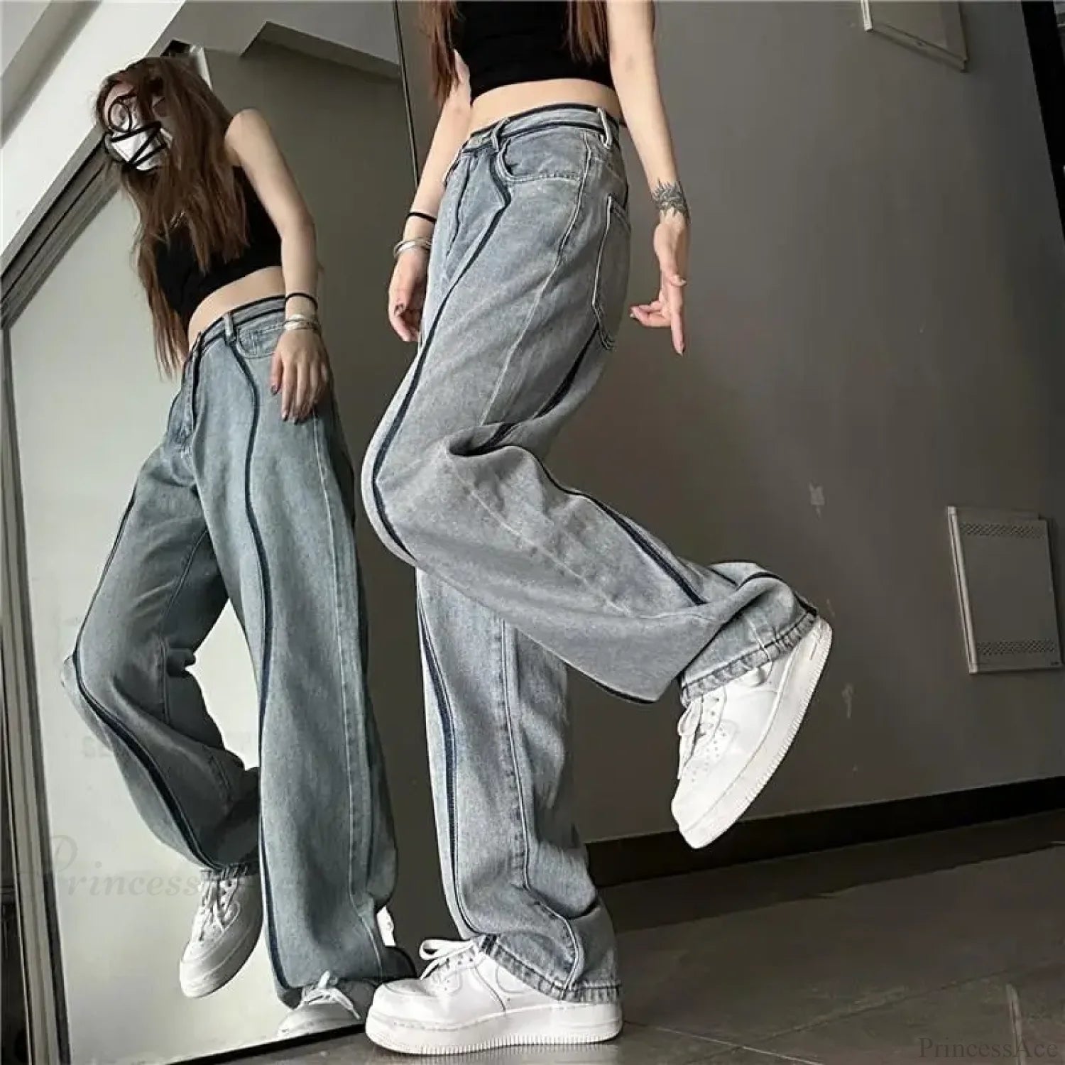 High Waisted Loose Straight Jeans Pants