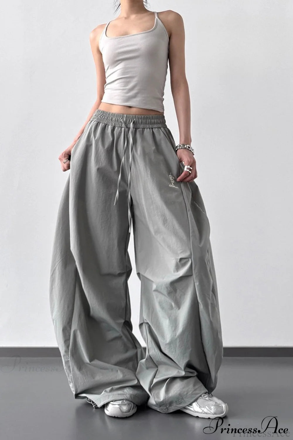 High-Waisted Loose Wide-Leg Cargo Pants