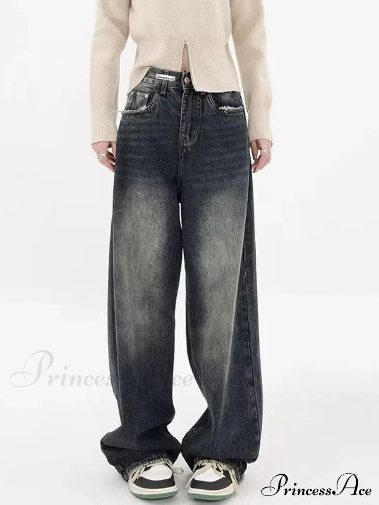 High Waisted Wide Leg Slim Ruffled Street Mop Jean