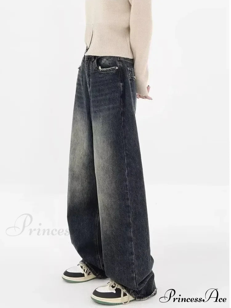 High Waisted Wide Leg Slim Ruffled Street Mop Jean