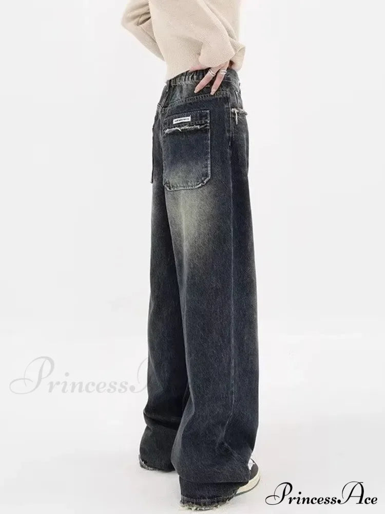 High Waisted Wide Leg Slim Ruffled Street Mop Jean