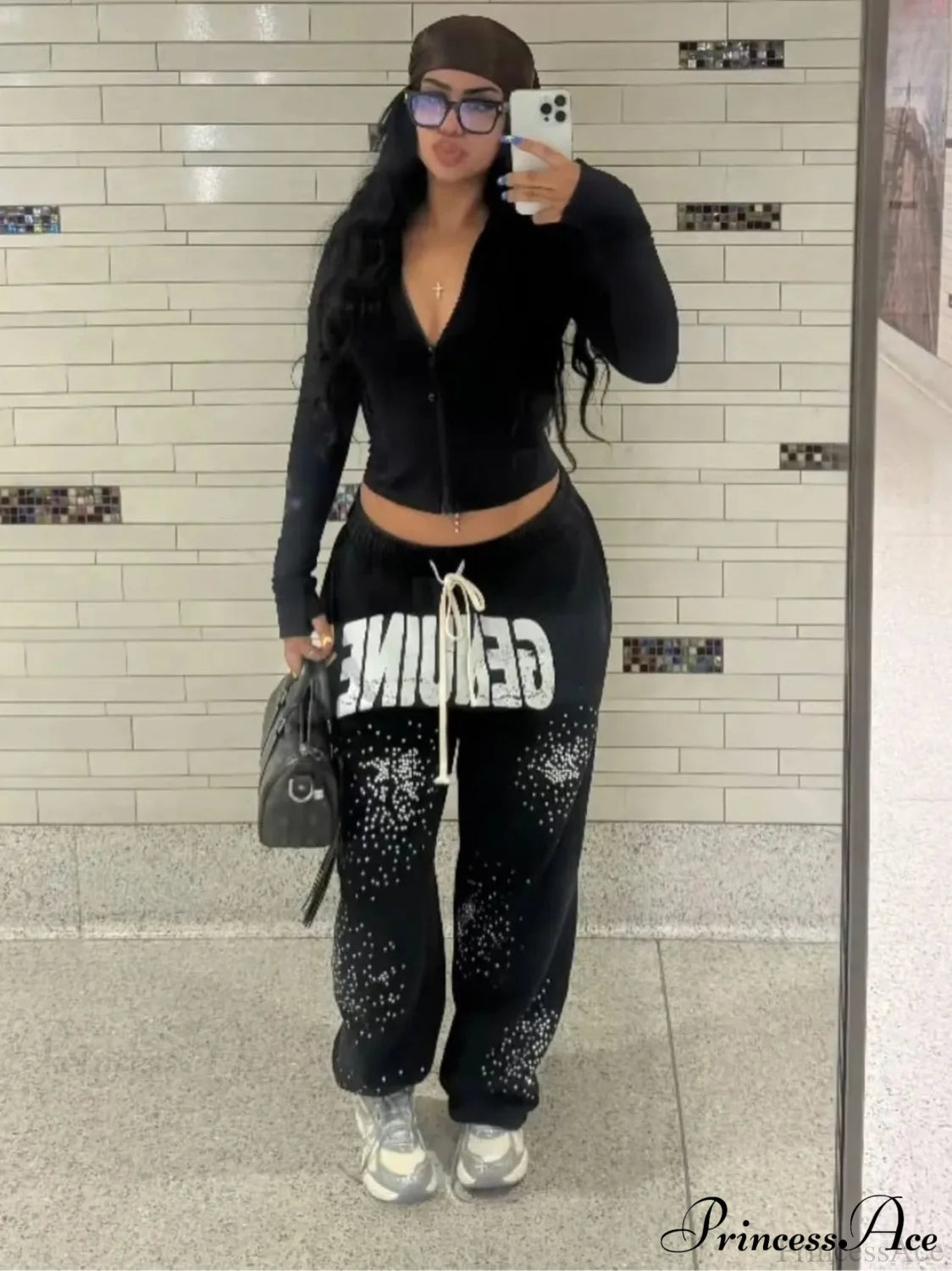 Hip Hop Cross Oversized Rhinestone Zip Up Hoodie