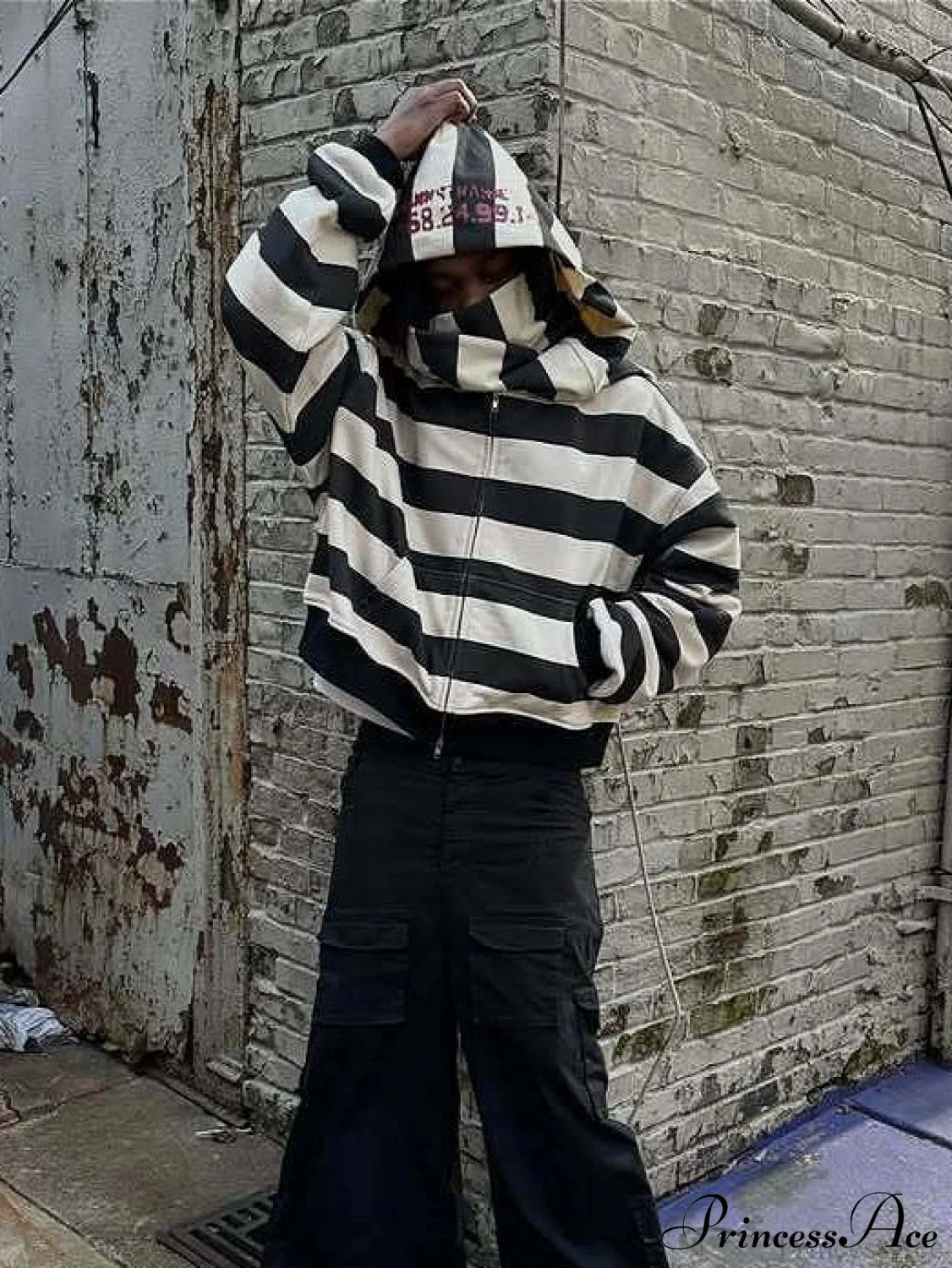 Hip-Hop Double-Layered Hood Graphic Print Hoodie