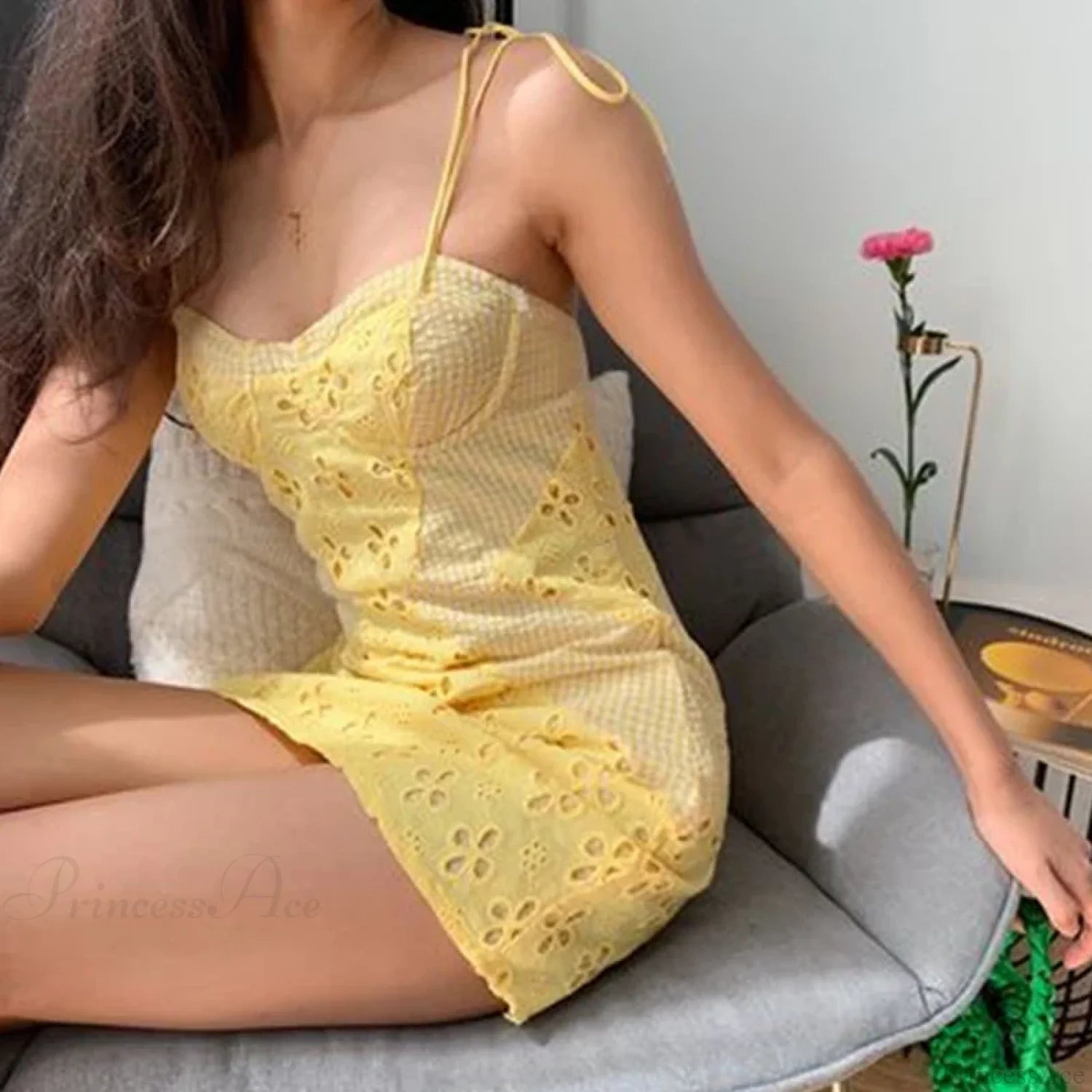 Hollow Floral Spaghetti Mini Dress minidress-250223