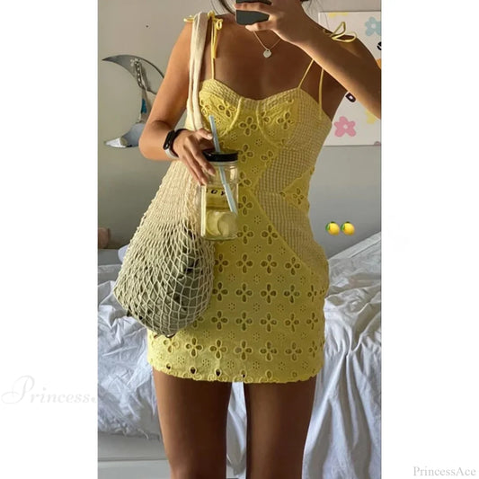 Hollow Floral Spaghetti Mini Dress minidress-250223
