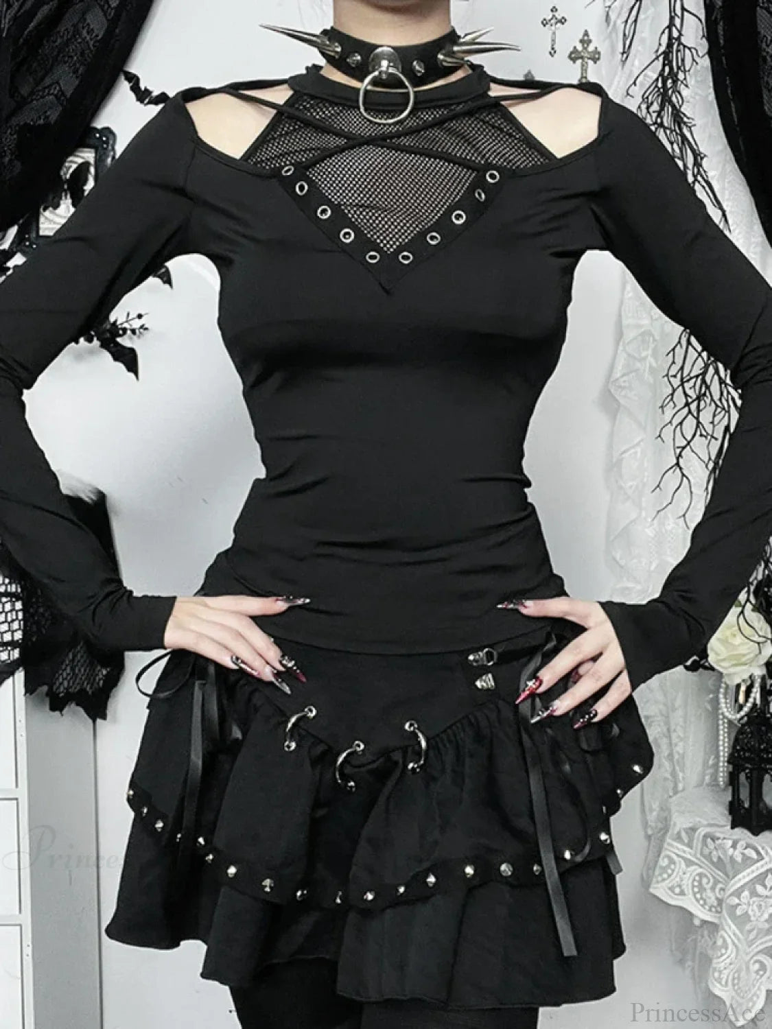 Hollow Mesh Patchwork Knit Top