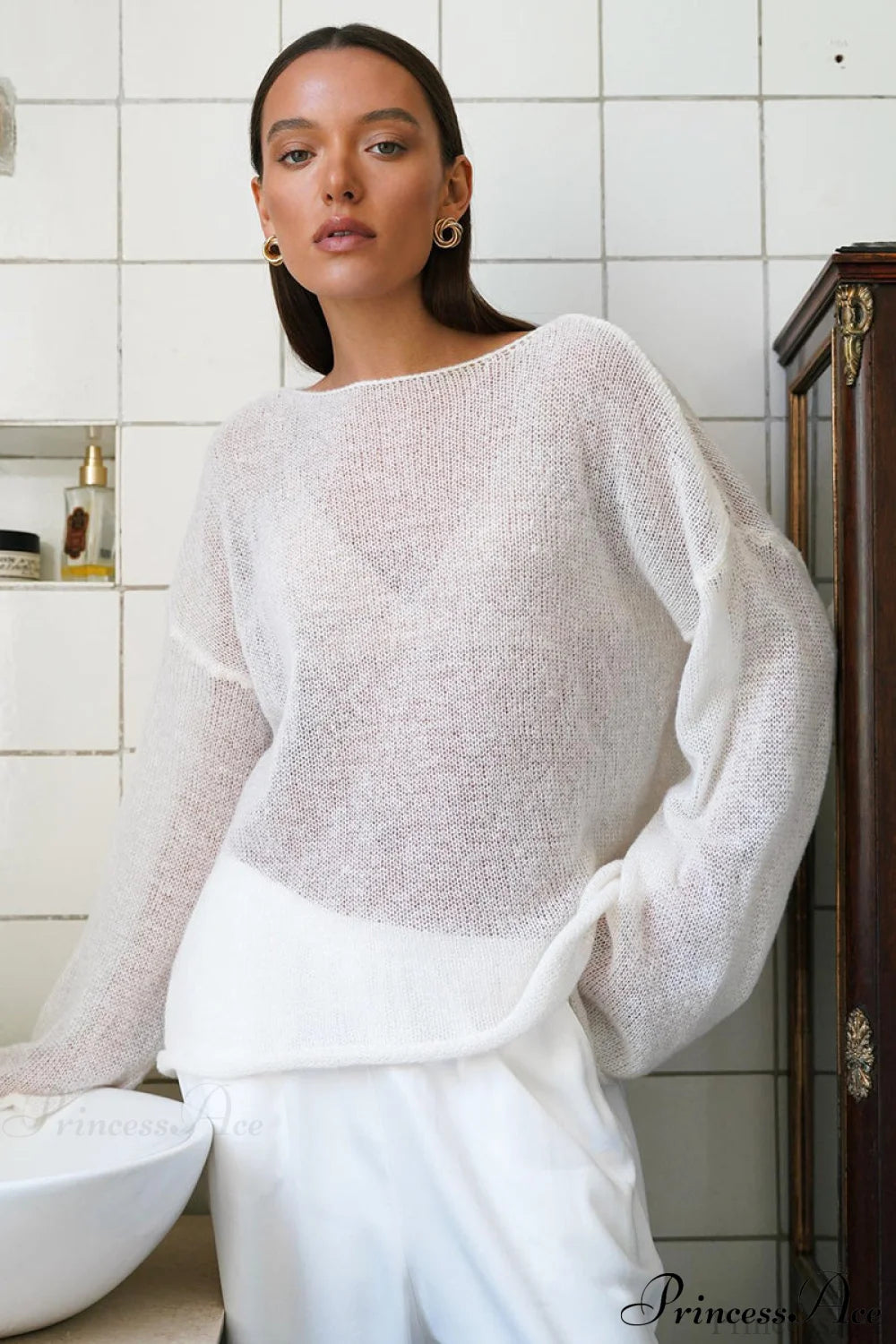 Hollow Out Bell Sleeve Knit Sweater