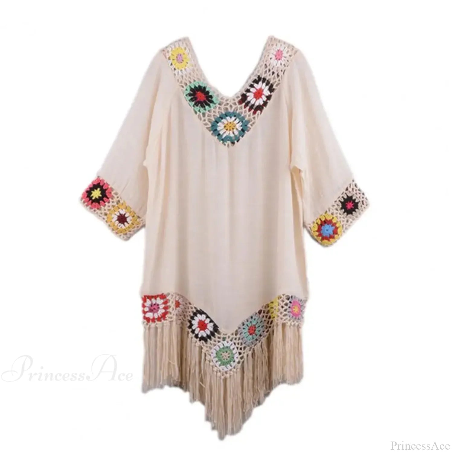 Hollow Out Crochet Bikini Cover Up A-Apricot / One Size