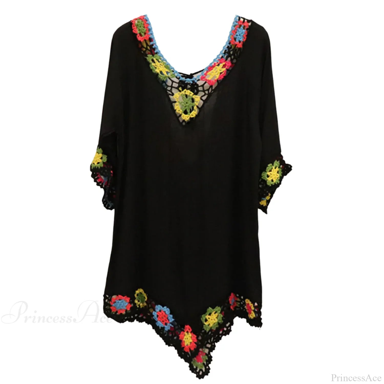 Hollow Out Crochet Bikini Cover Up D-Black / One Size