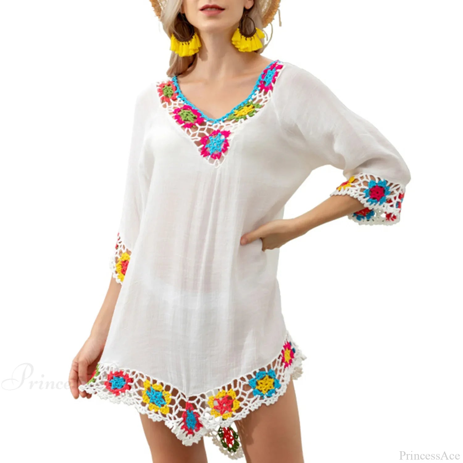 Hollow Out Crochet Bikini Cover Up D-White / One Size