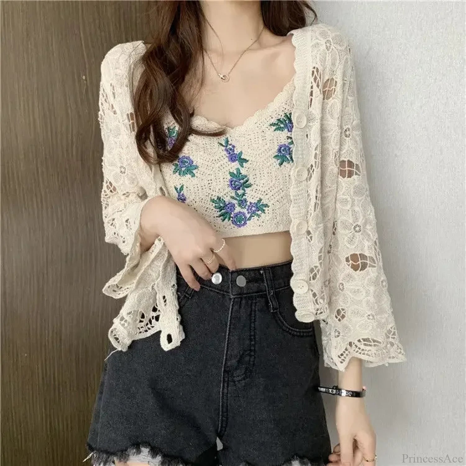 Hollow Out Elegant Long Sleeve Shrug Cardigan apricot / One Size cardiagn-250126