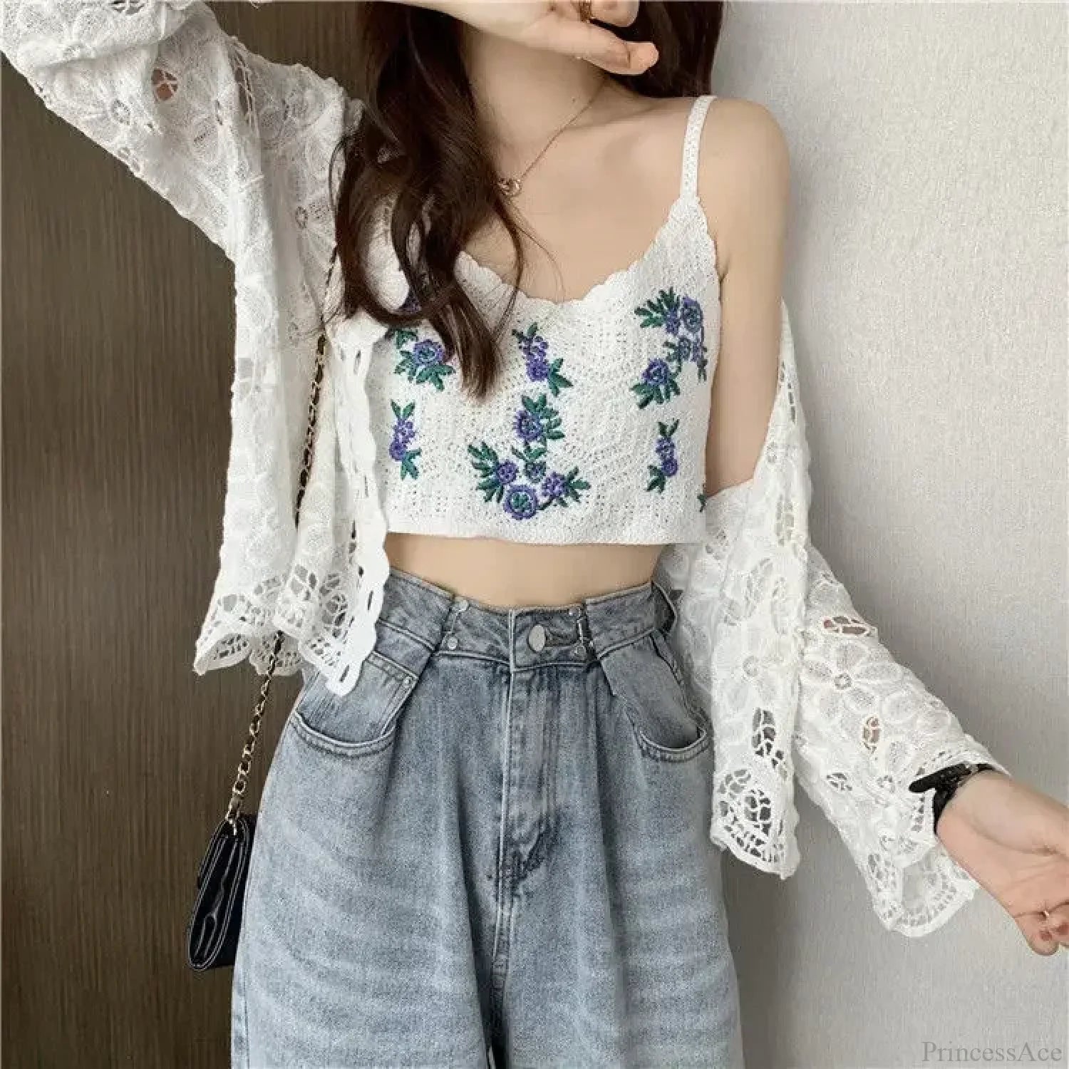 Hollow Out Elegant Long Sleeve Shrug Cardigan White / One Size cardiagn-250126