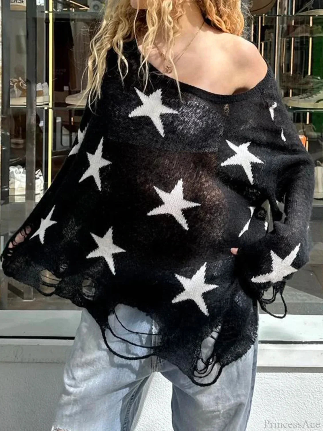 Hollow Out Knitted Gothic Crew Neck Long Sleeve Pullover Sweater knittop-250126